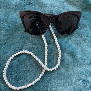 Betsey Johnson Black Sunglasses with Pearl Chain
